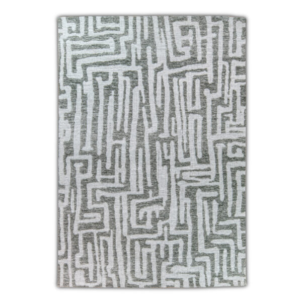 Tapete Decorativo Bally N2004 gris y blanco con diseño de laberinto, inspirado en los tapetes México.