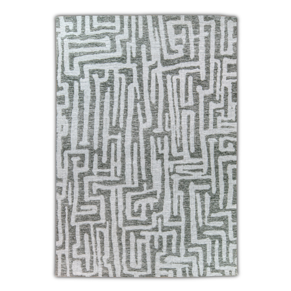 Tapete Decorativo Bally N2004 gris y blanco con diseño de laberinto, inspirado en los tapetes México.